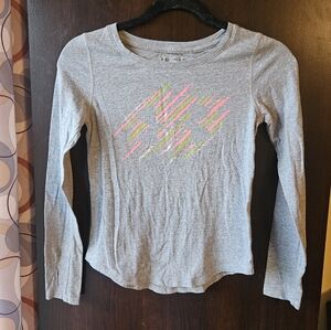 Under Armour Kids Gray Long Sleeve Tee with Neon Design